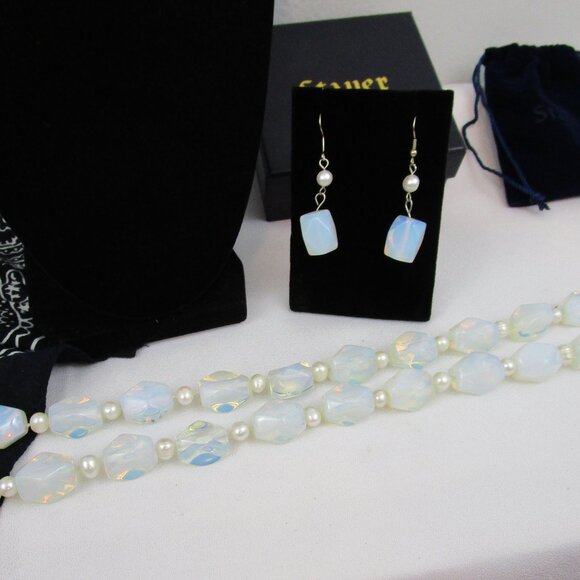 Stauer Opalite with Baroque Pearls Necklace and Earrings Set (Retired) - Picture 6 of 14